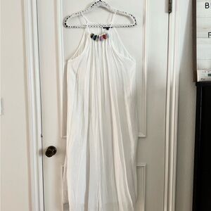 Lulu's White Maxi Dress with Multicolor Bead Accent
